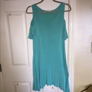 Blue Off The Shoulder Flowy High Low Dress